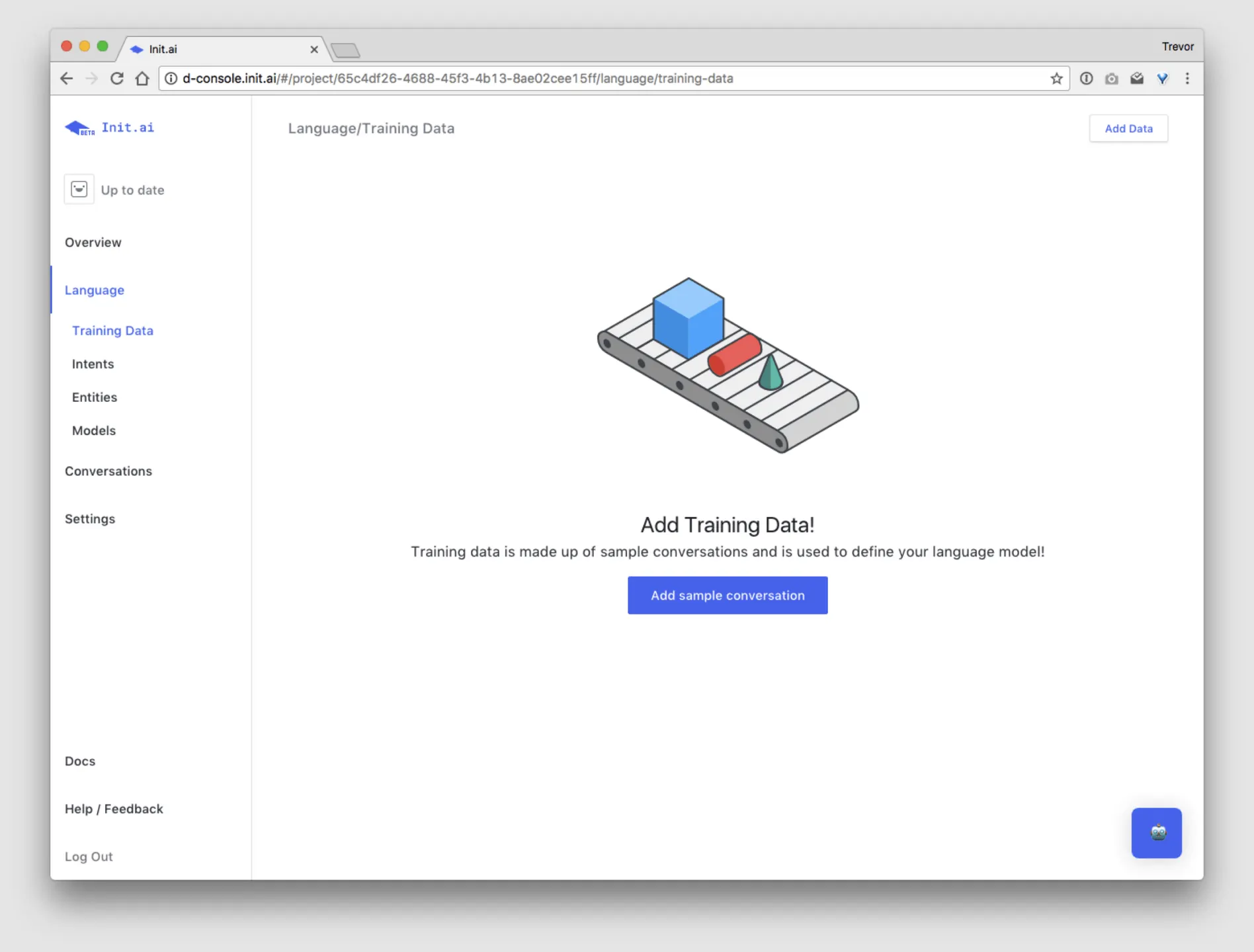 The init.ai console - training data view