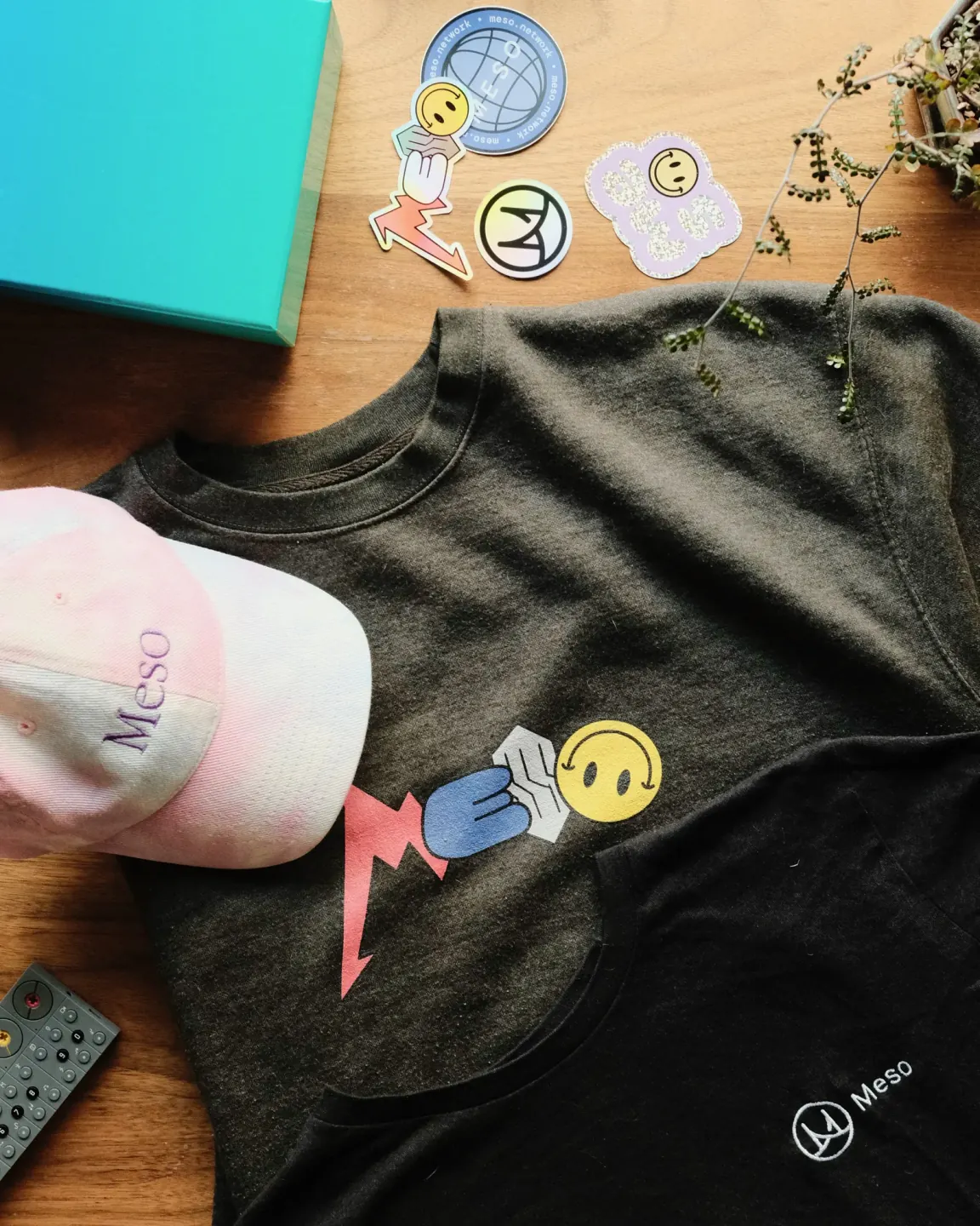 Meso merch — shirts, stickers, hats